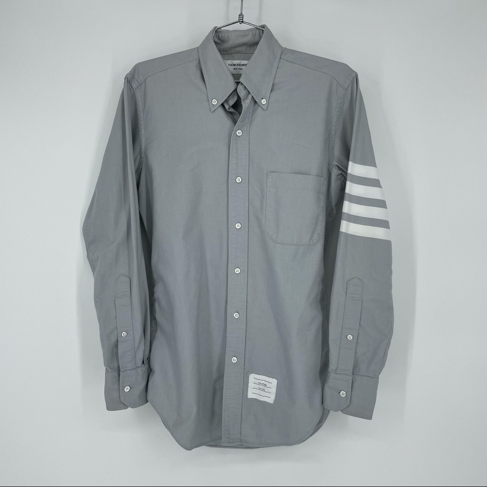Thom Browne Collared Shirt Gray Striped Armband